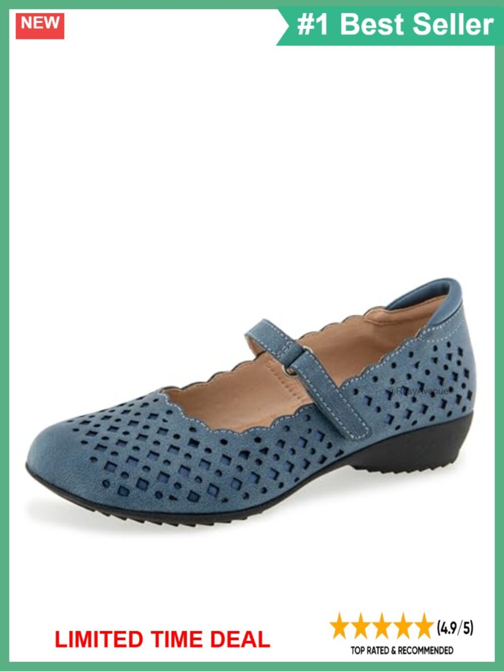 Mary Jane Flats with Memory Foam Insole Adjustable Faux Leather